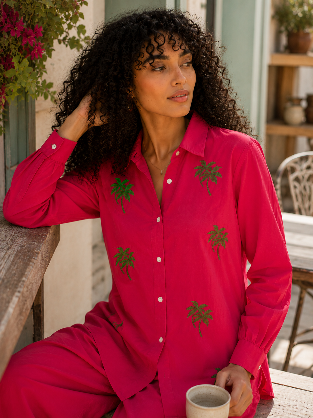 Paam tree embroidered shirt