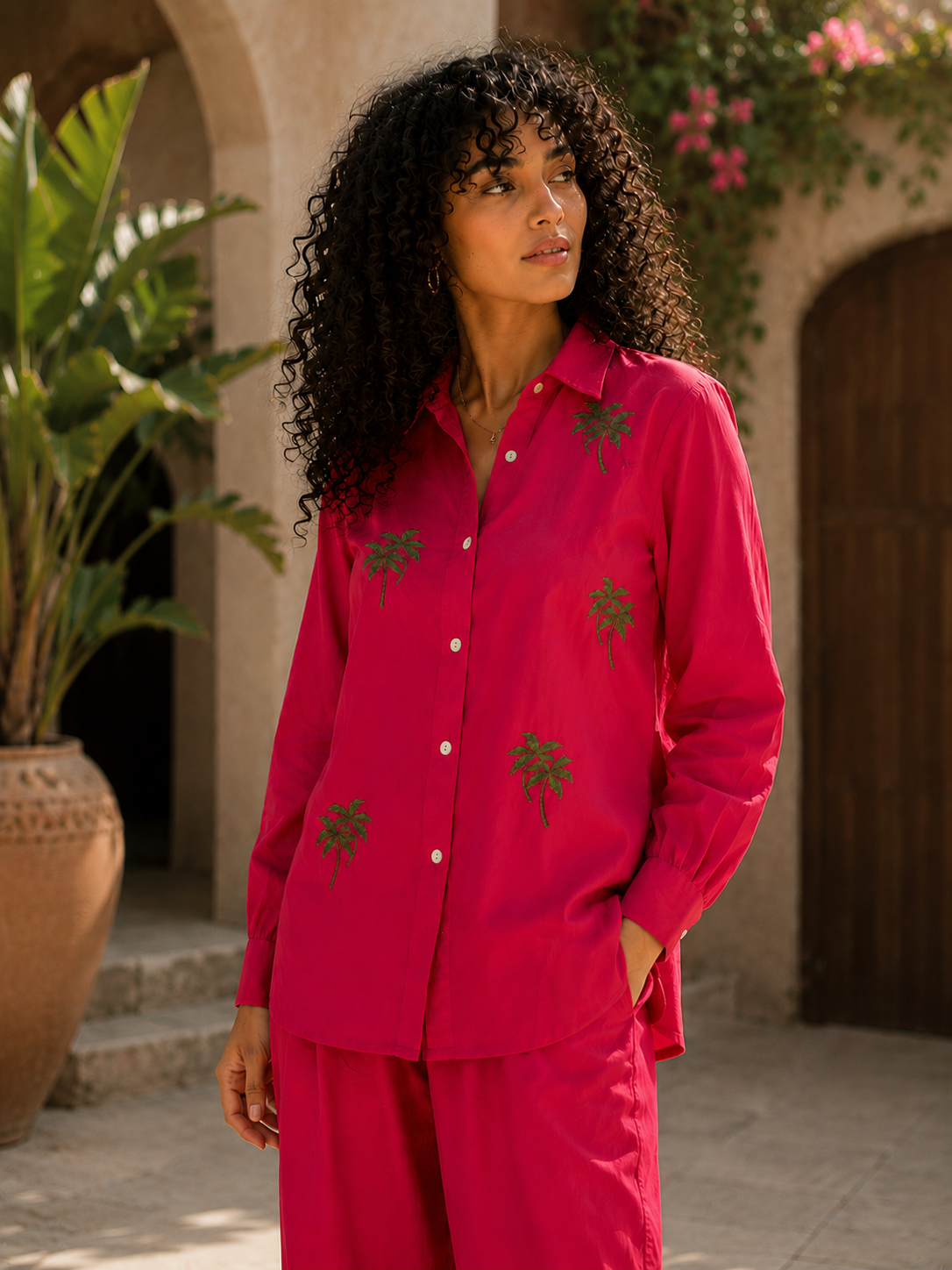 Paam tree embroidered shirt