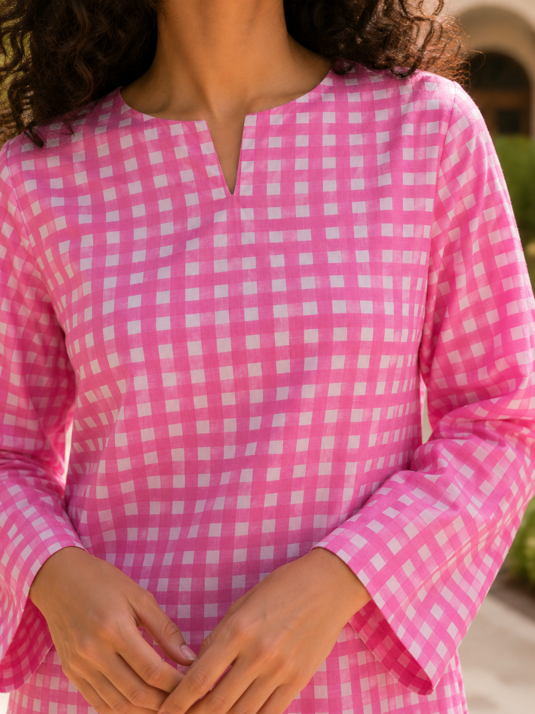 Pink checked kurta co-ord set