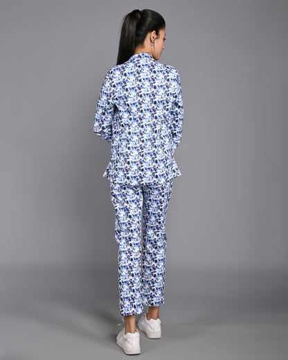 Printed Co-ords Three Piece Pant Set with Blazer and Tube