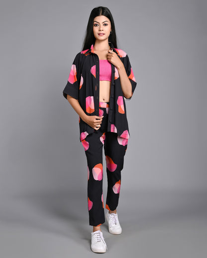 Black Polka Dot Printed Loose Fit Shirt