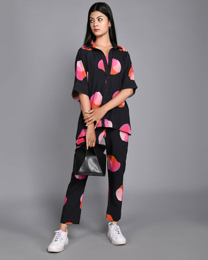 Black Polka Dot Printed Loose Fit Shirt