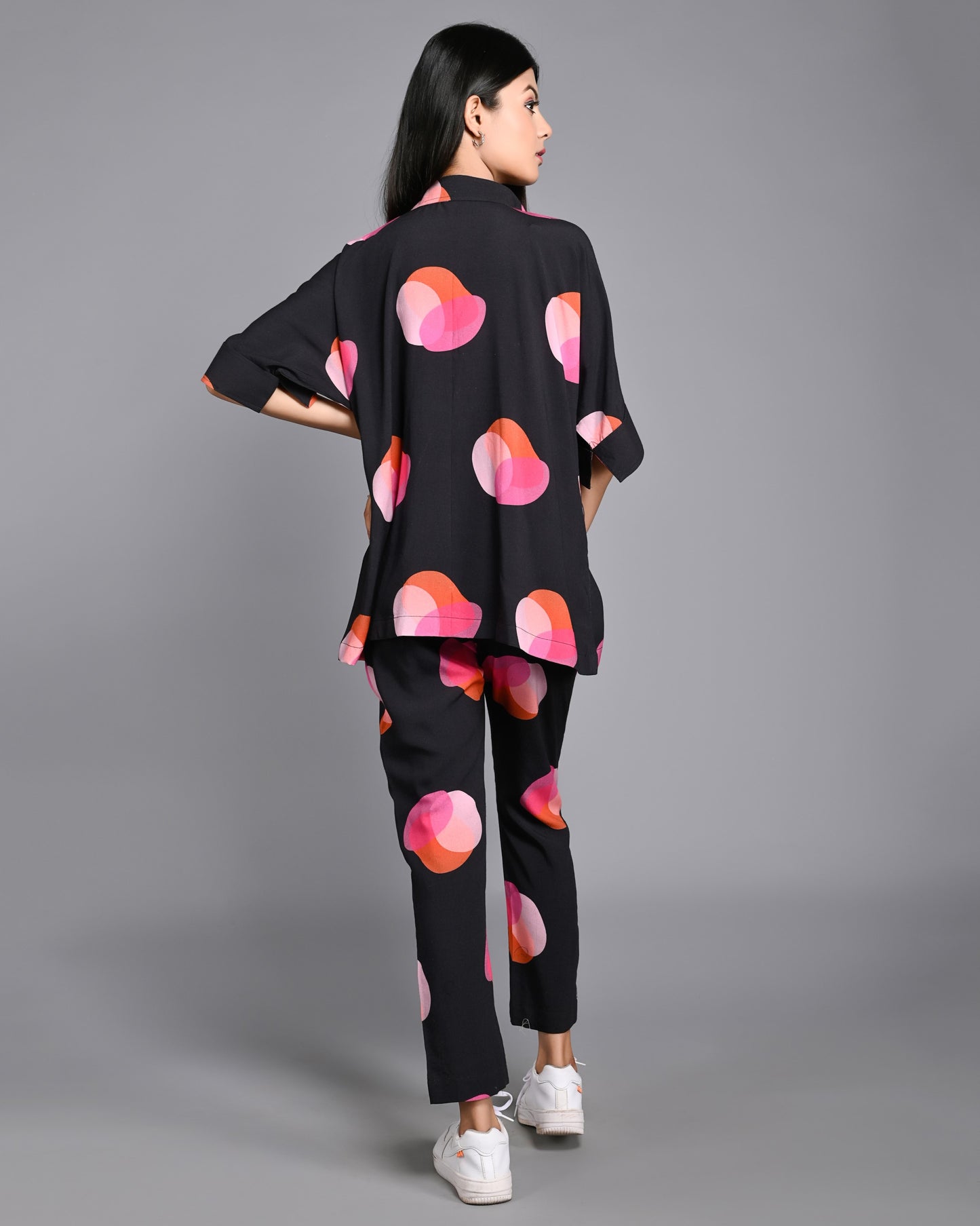 Black Polka Dot Printed Loose Fit Shirt